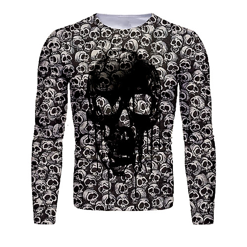

Men's T shirt 3D Print Graphic 3D Skull Print Long Sleeve Halloween Tops Black / White