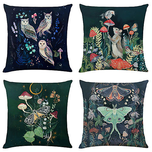 

Set of 4 Personality Animal Linen Square Decorative Throw Pillow Cases Sofa Cushion Covers 18x18