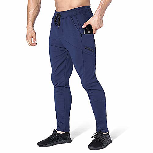 

men's zip jogger tapered bottoms gym pants slim fit workout sweatpants (navy,small)