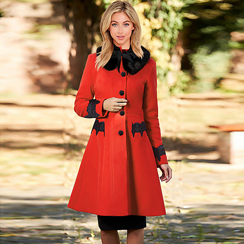 

Women's Solid Colored Fur Trim Streetwear Fall & Winter Coat Long Party Long Sleeve Cotton Blend Coat Tops Black