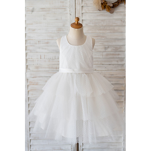 

Ball Gown Knee Length Wedding / Birthday Flower Girl Dresses - Tulle Sleeveless Jewel Neck with Belt / Appliques