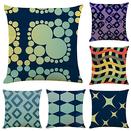 

Set of 6 Simple Abstract Linen Square Decorative Throw Pillow Cases Sofa Cushion Covers 18x18