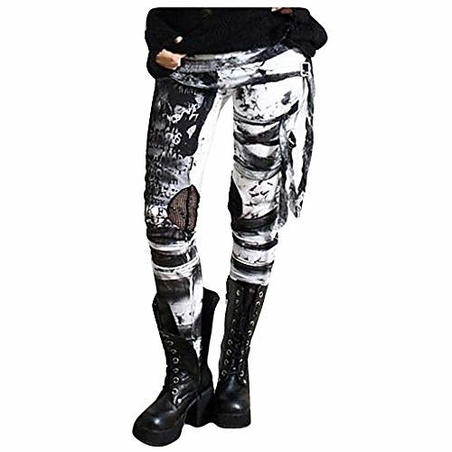 

women's cool ultra gathered pants gothic rocker distressed ripped punk leggings gray