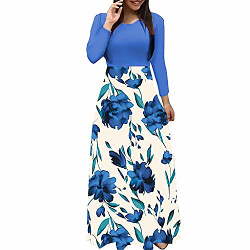 

women floral long sleeve boho print long dress ladies casual dress