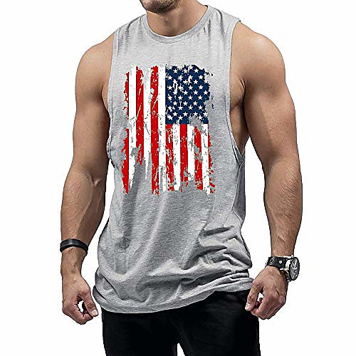 

men's bodybuilding stringer american flag tank top sleeveless shirt-gy-xl gray