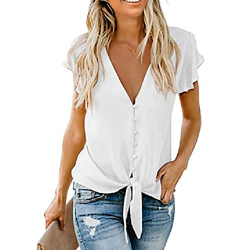 

women& #39;s casual stylish v neck button down floral print cuffed sleeve blouses shirts tops pullover s-2xl d-white