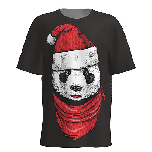 

Men's T shirt 3D Print Graphic 3D Animal Print Short Sleeve Christmas Tops Black