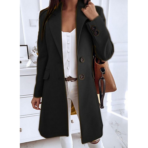 

Women's Coat Solid Colored Active Cashmere Daily Asian Size Coat Tops Black