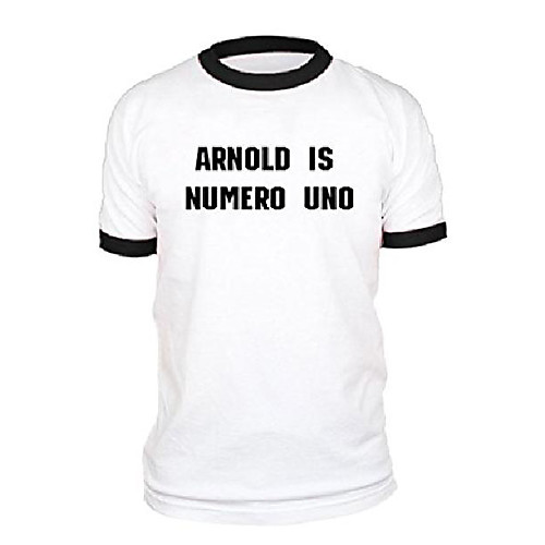 

arnold is numero uno - weightlifting champ - black ringer tee, xl