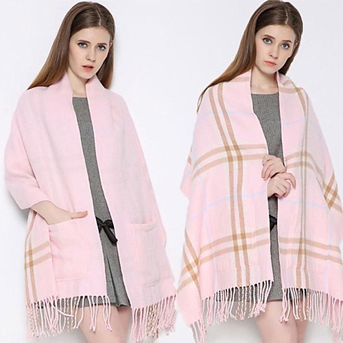 

limited stock - 50% off plaid shawl wrap with pockets - pink