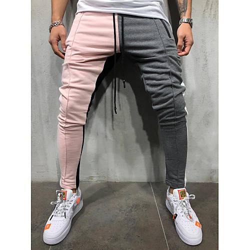 

men's pants casual slim fit color block joggers exercise sweatpants hiphop trousers with pockets plus size pink