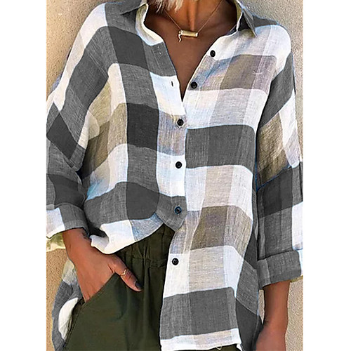 

Women's Blouse Shirt Striped Color Block Long Sleeve Patchwork Shirt Collar Tops Basic Basic Top Blue Purple Red