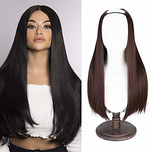

28 u part half wig, long straight u-shape hair wig 7 clips for women dark chocolate brown