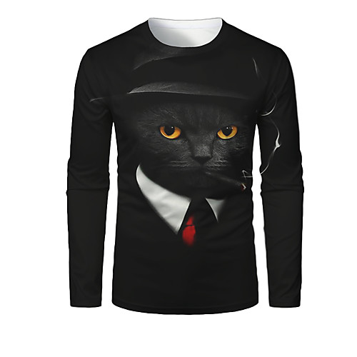 

Men's T shirt 3D Print Graphic 3D Animal Print Long Sleeve Daily Tops Black