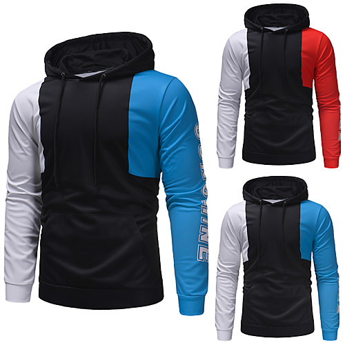 

Men's Pullover Hoodie Sweatshirt Color Block Work Casual Hoodies Sweatshirts Blue Red