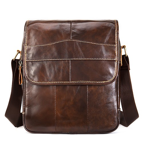 

Men's Bags Cowhide Shoulder Messenger Bag Crossbody Bag Zipper Going out Office & Career Handbags MessengerBag Dark Brown Gray