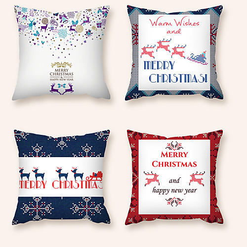 

Cushion Cover 4PCS Christmas Party Decoration Christmas Gift Short Plush Soft Decorative Square Throw Pillow Cover Cushion Case Pillowcase for Sofa Bedroom 45 x 45 cm (18 x 18 Inch) Superior Quality