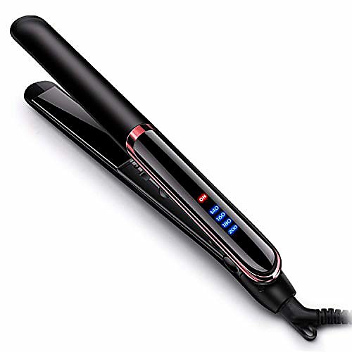 

pro hair straightener flat iron - fast heated wet and dry hair straightening and curling irons with lcd screen for all hair types,straightens & curls with adjustable temp (black)