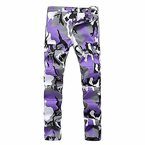 

camo cargo pants mens baggy tactical trouser hip hop casual cotton multi pockets pants streetwear lavender 34