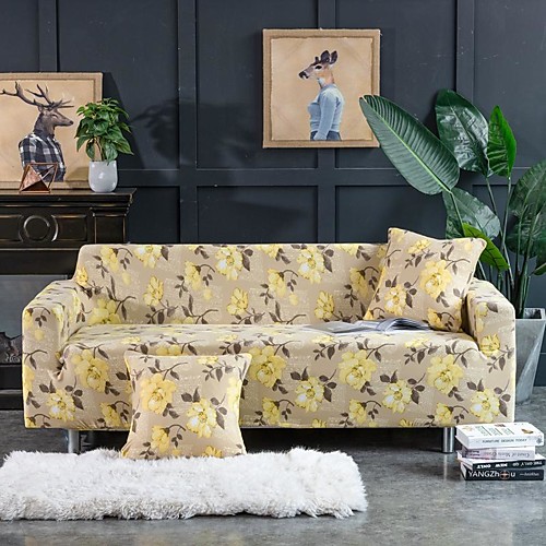 

Yellow Floral 1-Piece Sofa Cover Couch Cover Furniture Protector Soft Stretch Slipcover Spandex Jacquard Fabric Super Fit for 1~4 Cushion Couch and L Shape Sofa,Easy to Install(1 Free Cushion Cover)