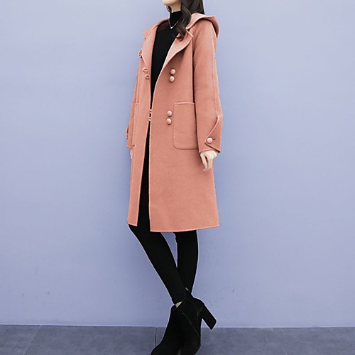 

Women's Solid Colored Oversized Basic Fall & Winter Coat Long Daily Long Sleeve Wool Blend Coat Tops Black