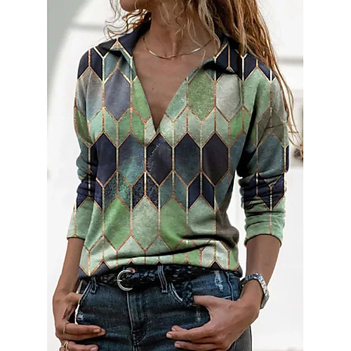 

Women's Blouse Shirt Graphic Prints Long Sleeve Print Shirt Collar Tops Streetwear Basic Top Blue Rainbow