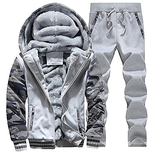 

men's fleece jackets hoodies thick coats warm hooded sweatshirt winter pullover 2light grey-l