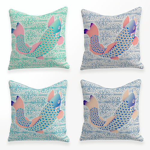 

Cushion Cover 4PCS Linen Soft Decorative Square Throw Pillow Cover Cushion Case Pillowcase for Sofa Bedroom 45 x 45 cm (18 x 18 Inch) Superior Quality Mashine Washable Chinese Style Fish