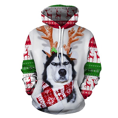 

Men's Pullover Hoodie Sweatshirt Graphic 3D Ugly Christmas Hooded Christmas 3D Print Casual Christmas Hoodies Sweatshirts Long Sleeve Loose White / Animal