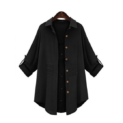 

Women's Plus Size Blouse Shirt Plain Long Sleeve Pleated Shirt Collar Tops Streetwear Basic Top Black Army Green