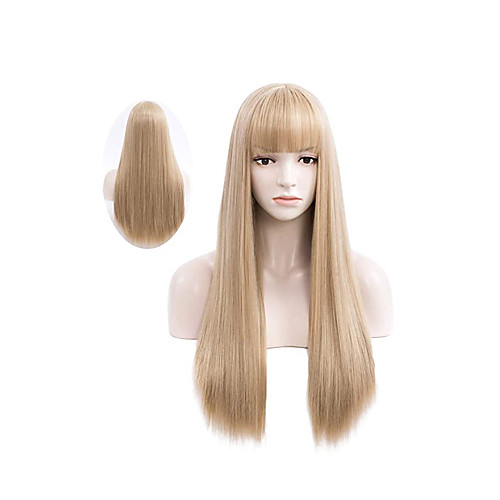 

Synthetic Wig kinky Straight Neat Bang Wig Very Long A10 A11 A12 A1 A2 Synthetic Hair 26 inch Women's Fashionable Design Party Fluffy White Pink