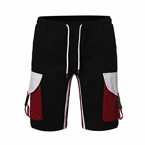 

mens fashion outdoor multi big pockets drawstring cargo shorts casual elastic waist beach trunks hiking pants black