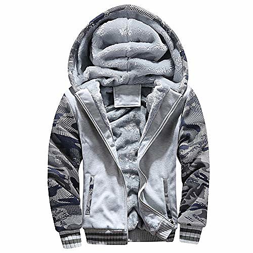 

jin＆co fleece jacket men long sleeve zip shaggy shearing warm casual hoodies sport jacket outercoat with pockets gray