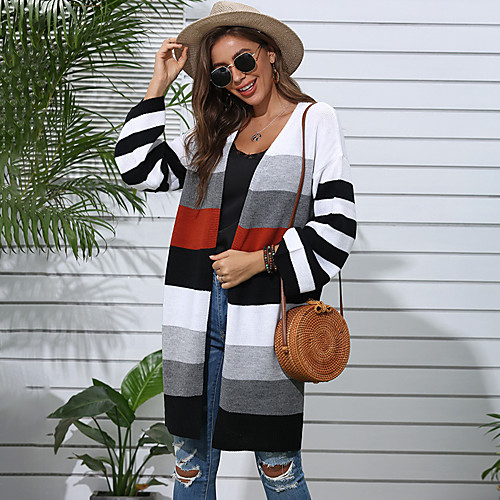 

Women's Knitted Color Block Cardigan Long Sleeve Sweater Cardigans V Neck Fall Winter Blushing Pink Gray