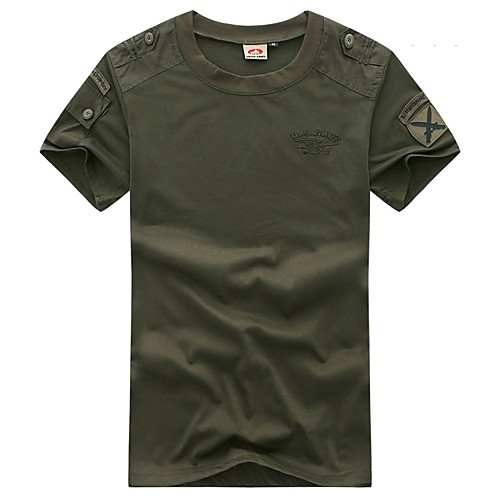 

Men's Hunting T-shirt Outdoor Breathable Quick Dry Outdoor Sweat wicking Summer Solid Colored Top Cotton Camping / Hiking Hunting Fishing Black Army Green
