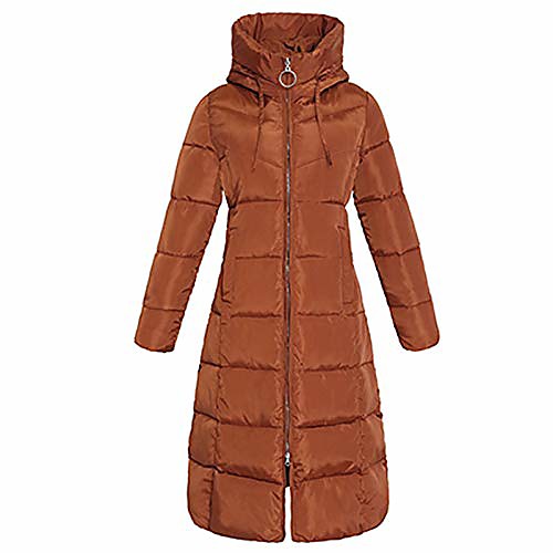 

women winter warm down coat hooded long cotton padded quilted down coat casual thicker overcoat outerwear brown bust 40.1(asie xl)