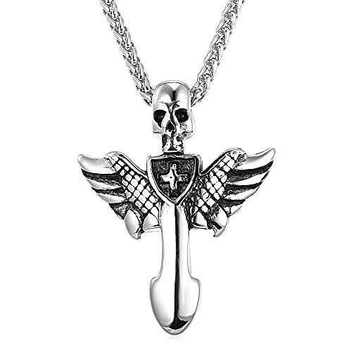 

u7 vintage fashion stainless steel demon wing gothic skull pendant necklace