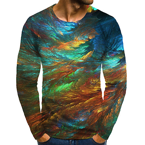 

Men's T shirt 3D Print Graphic Plus Size Print Long Sleeve Daily Tops Rainbow