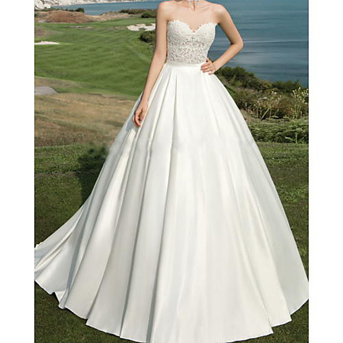 

Ball Gown Wedding Dresses Strapless Court Train Chiffon Lace Sleeveless Formal Beach with 2021