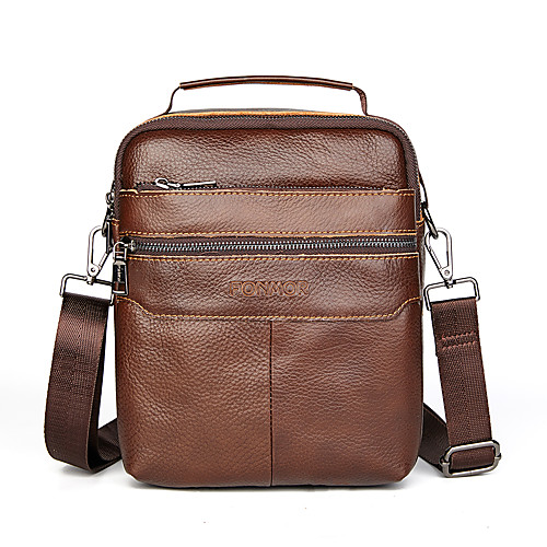

Men's Bags Cowhide Crossbody Bag Zipper Solid Color Daily Outdoor 2021 MessengerBag Black Coffee