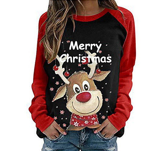 

Women's Pullover Sweatshirt Graphic Color Block Animal Christmas Daily Casual Christmas Hoodies Sweatshirts White Black Gray