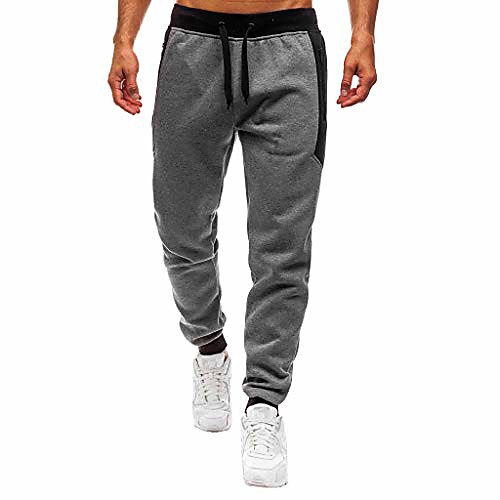 

pocket sport work pants men overalls drawstring casual jogging trousers dark gray