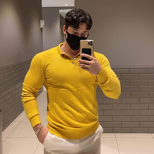 

Men's Tee / T-shirt Pure Color Shirt Collar Cotton Solid Color Sport Athleisure T Shirt Top Long Sleeve Breathable Soft Comfortable Exercise & Fitness Everyday Use Daily Exercising General Use