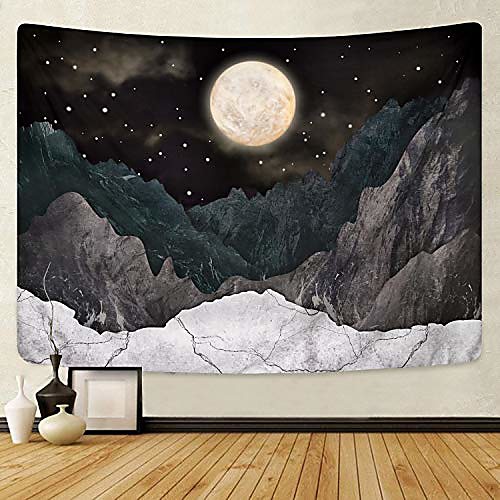 

mountain tapestry moon stars tapestry starry night sky tapestries nature wall tapestrys black mountain tapestry wall hanging for room(70.9 x 92.5 inches)
