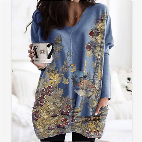 

Women's Shift Dress Short Mini Dress Blue Long Sleeve Animal Print Fall Winter V Neck Casual 2021 S M L XL XXL 3XL