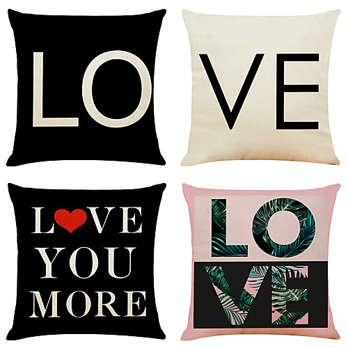 

Cushion Cover 4PCS Valentine's Day Decoration Valentine's Day Linen Soft Decorative Square Throw Pillow Cover Cushion Case Pillowcase for Sofa Bedroom 45 x 45 cm (18 x 18 Inch) Superior Quality