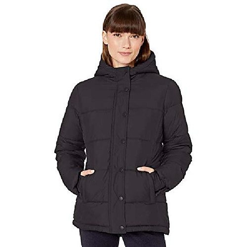 

women's fashion heavy-weight long-sleeve full-zip hooded puffer coat, black, small