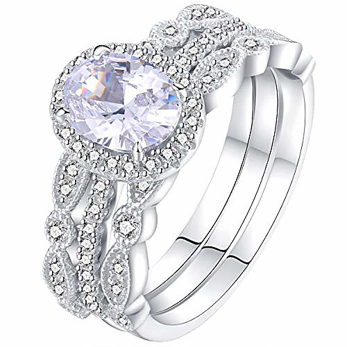 

engagement sets wedding rings for women 925 sterling silver 3pcs white cz size 6