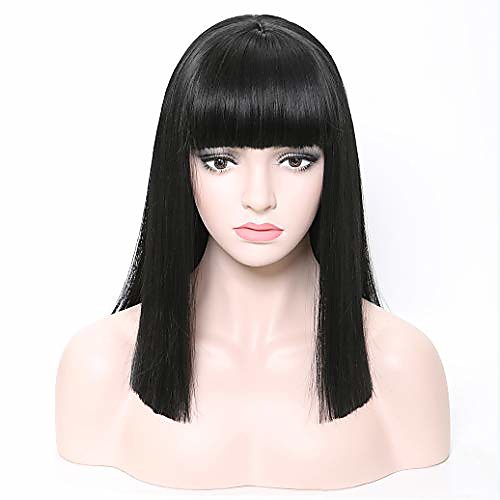 

straight hair wigs with bangs black synthetic hair wigs heat resistant costume cosplay daily wig for women 16inch
