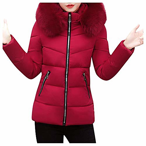 

jmetrie 2019 womens lightweight puffer coat ultra soft winter warm jacket with faux fur trim hood plus sizes red